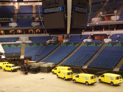 ServiceMaster Commercial Systems crew upholstery cleaning stadium seats